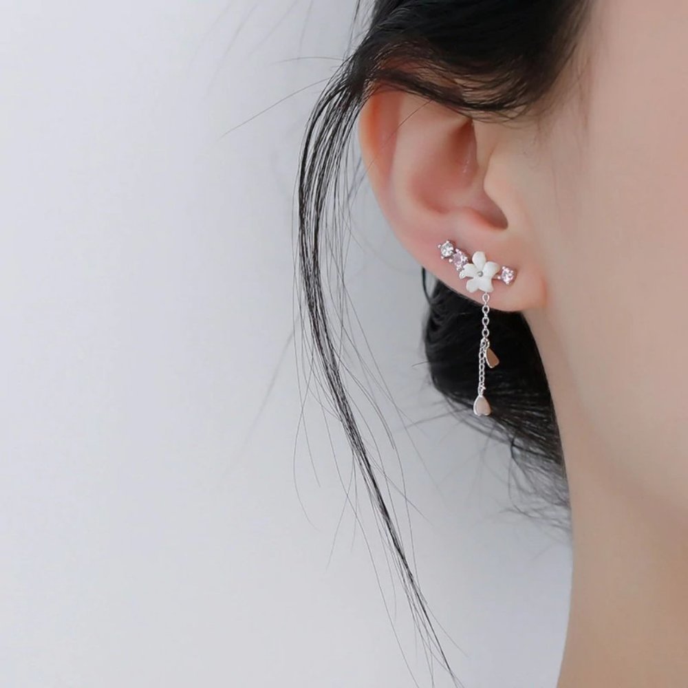 *NEW 925 Sterling Silver Diamond Flower Earrings Z - Picture 2 of 10
